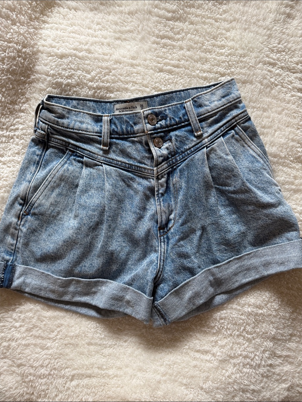 Abercrombie & Fitch Light Blue High-Waist Denim Shorts